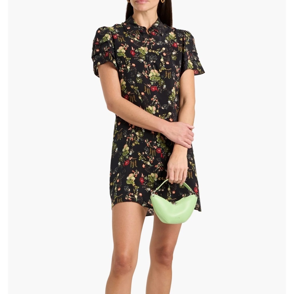 ALICE + OLIVIA Jem Floral-Print Cupro Mini Shirt Dress Size Small